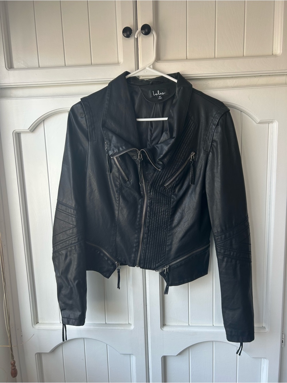 Lulu's Black Faux Leather Asymmetrical Moto Jacket